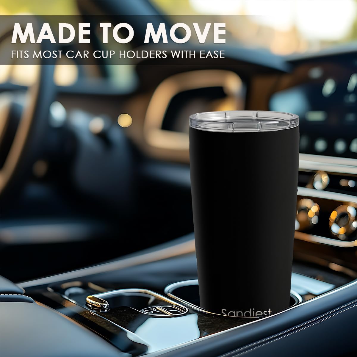 SANDJEST 20oz Black Tumbler - Stainless Steel Double Wall Vacuum Insulated Travel Coffee Cup