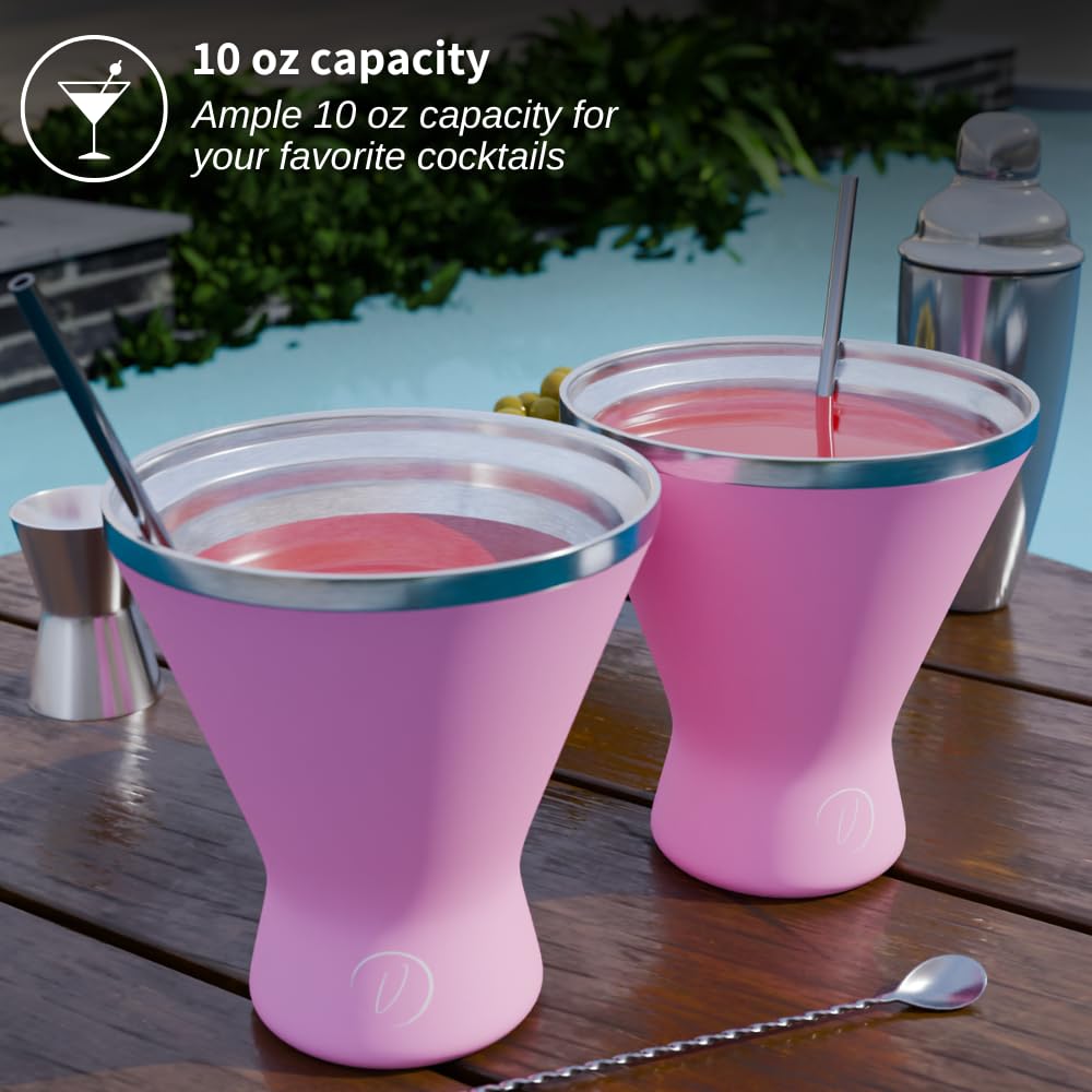 Mother’s Day Gift for Mom - Set of 2 [Pink] Stainless Steel Martini Glasses, Unbreakable Metal Cocktail Glass Set, Unique Gift for Women Wife, 10oz