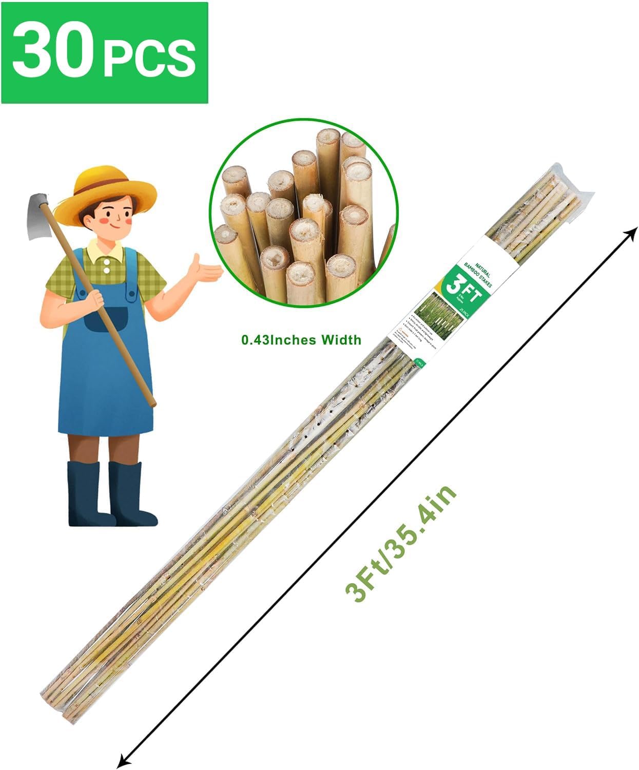 Natural Bamboo Plant Stakes by [Brand Name] - 3ft for Tomatoes, Beans & Climbing Plants | 30pcs
