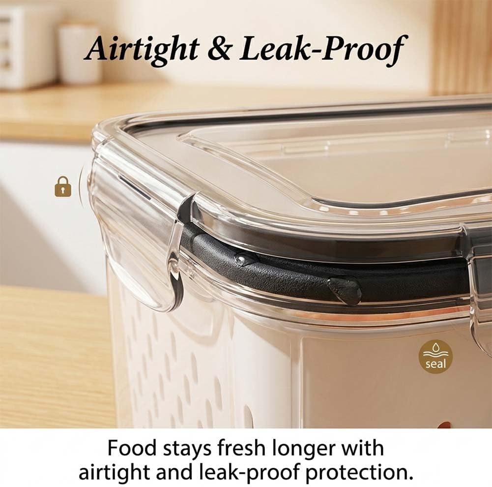 Skiennix 4-in-1 Food Storage Containers - Transparent Plastic with Lids & Drain Basket | Gray (S, M, L)