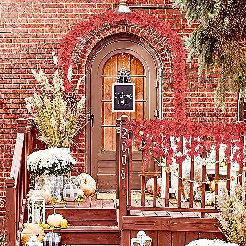 CQURE 12 Pack 84Ft Fall Leaf Garland, Hanging Vines Garland Artificial Fall Maple Leaves Thanksgiving Decor for Home Wedding Fireplace Christmas