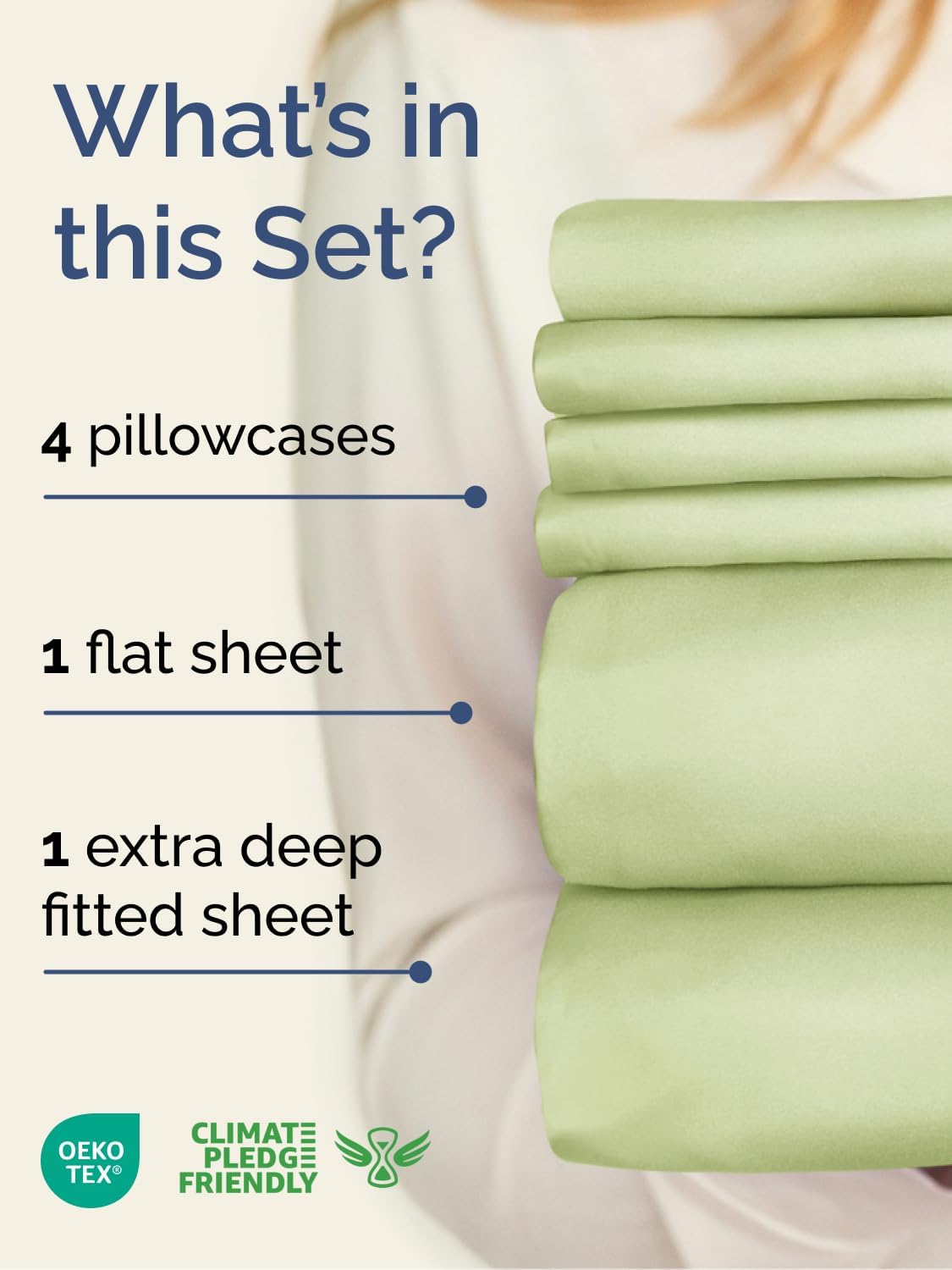 Skiennix Extra Deep Queen Sheet Set - 6 Piece Breathable Cooling Bedding - Soft Wrinkle-Free Light Sage