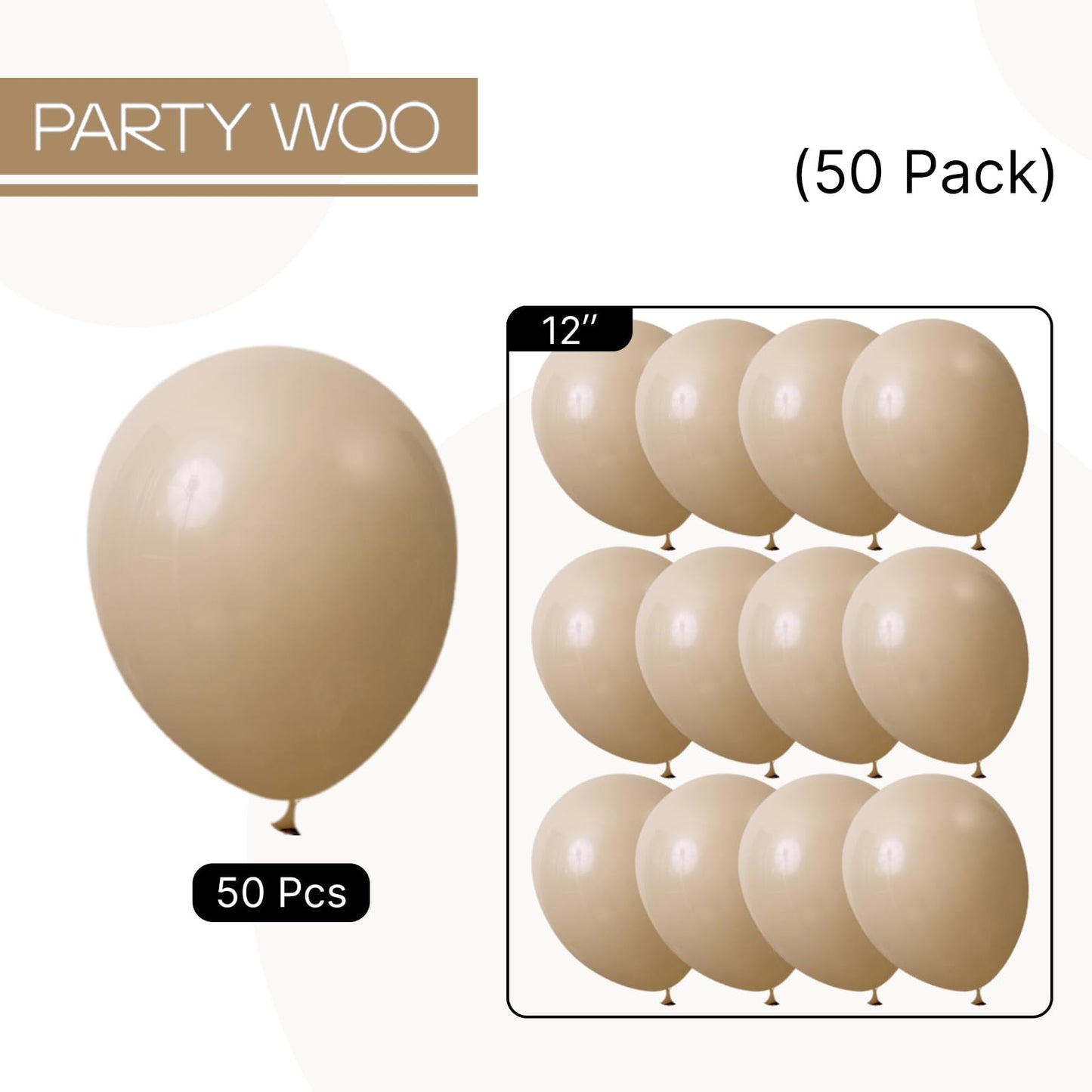 PartyWoo Cream Balloons 50 pcs 12 Inch Beige Ivory Nude Neutral Boho Fall Latex Helium Balloons for Wedding Graduation Birthday Boy Baby Shower Cowgirl Jungle Theme Party Decorations Brown-F56