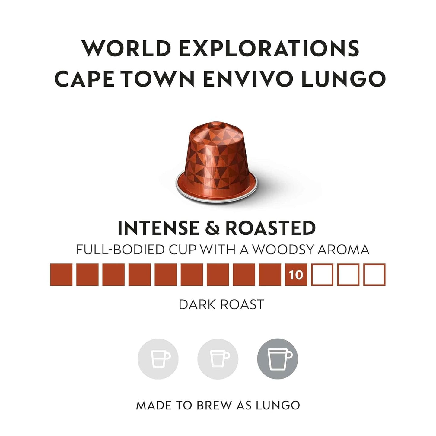 Nespresso Cape Town Envivo Lungo Coffee Pods - Dark Roast Espresso, 50 Count Pack