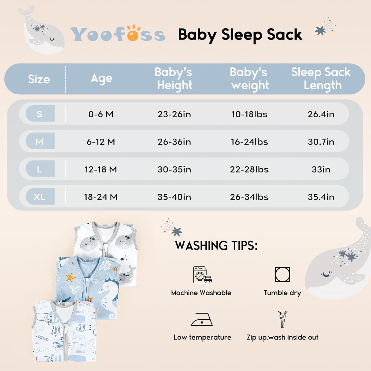 Yoofoss Baby Sleep Sack - 0-6 Months 0.5 Tog Wearable Blanket | 3-Pack Organic Cotton, Lightweight Design