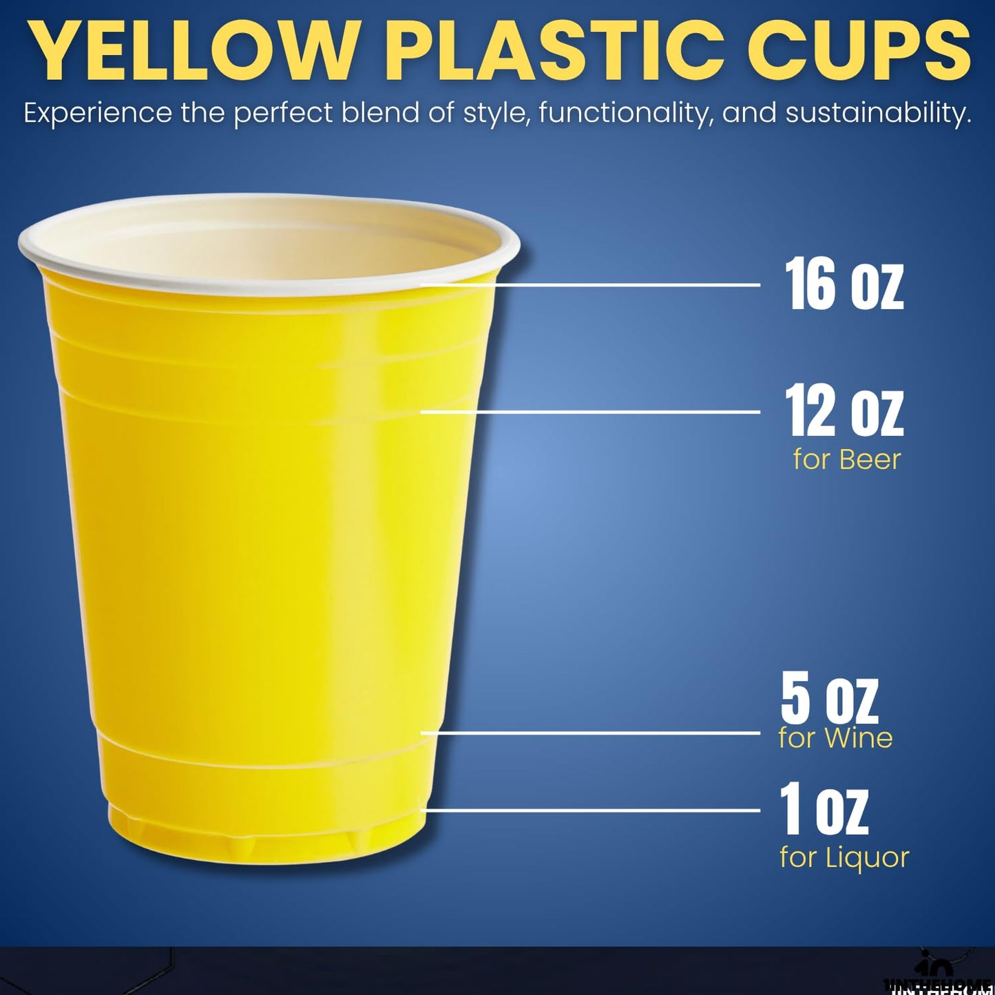 1InTheHome Yellow Plastic Party Cups, 16 Oz Disposable Drinking Cups, 50 Pack