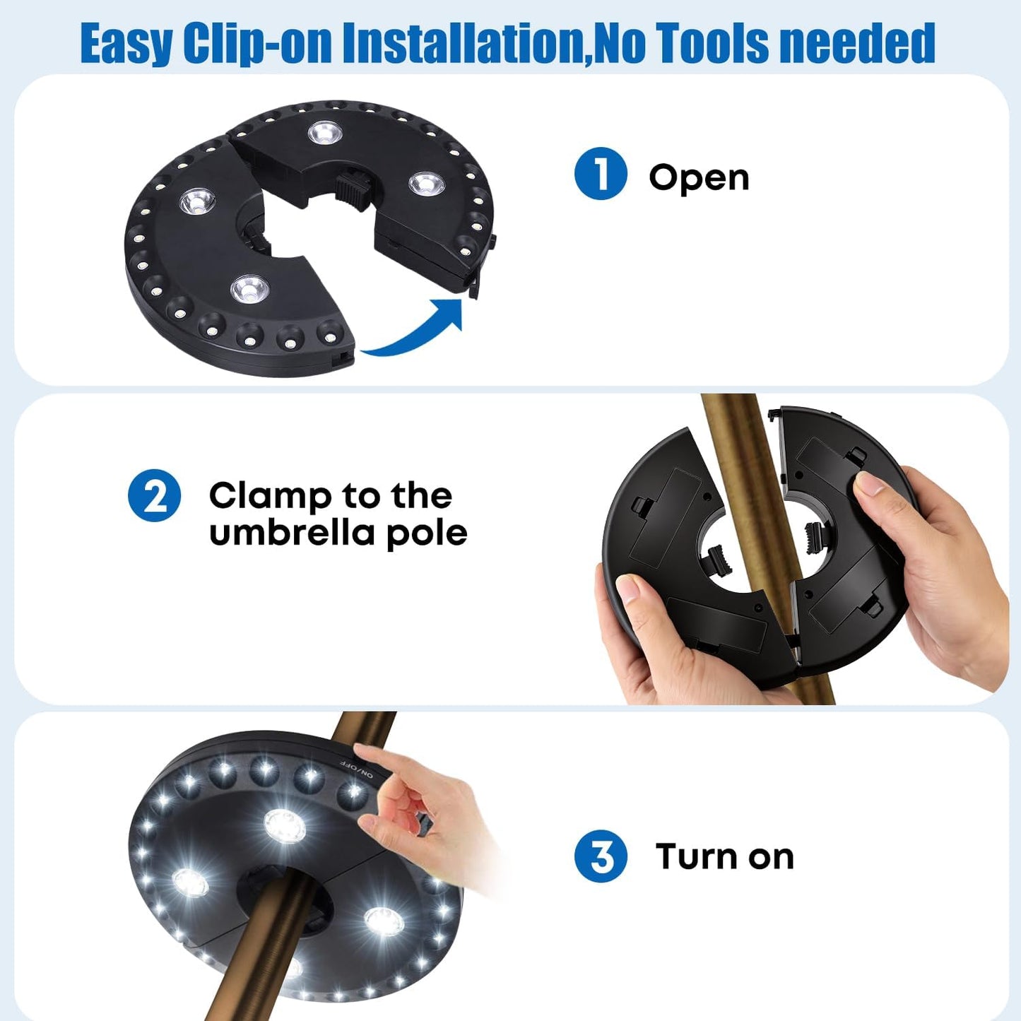 OYOCO Patio Umbrella Light - Cordless LED Lighting with 3 Brightness Modes | Fits 1.15"-2" Poles