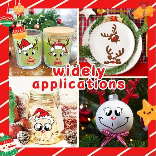Christmas Face Stickers for Crafts Ornaments Decals Christmas Gift Stickers Decorations Reindeer Vinyl Face Eye Decals for Glass Cup Water Bottle Fridge Window Wall Xmas Holiday Party Supplies