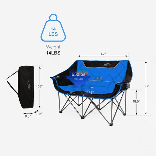 FAIR WIND Oversized Padded Camping Chair - Heavy Duty Double Loveseat Couch | Supports 650 LBS, Blue