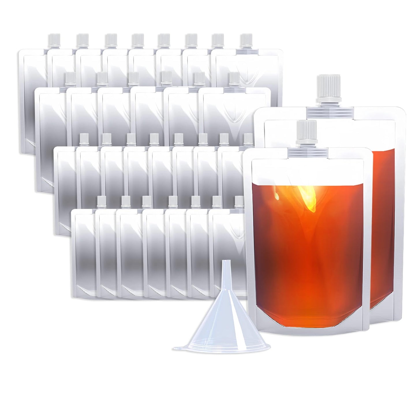 NexLevVac 30PCS 8&16OZ Plastic Flasks,Reusable Drink Pouches with Funnel,Spouted Drinking Bags for Liquid Beverage Juice,Leak-Proof Food Grade for Travel Outdoor Sports Concert Cruise Events