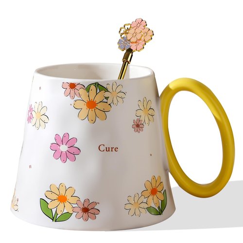 Aufisi Coffee Mug, 13.5oz Ceramic Coffee Mug with Spoon for Latte, Tea, Mocha, Cocoa, Milk, Dishwasher, Microwave Safe, Coffee Mugs with Handle for Birthday Christmas Wedding Mothers Day Gift