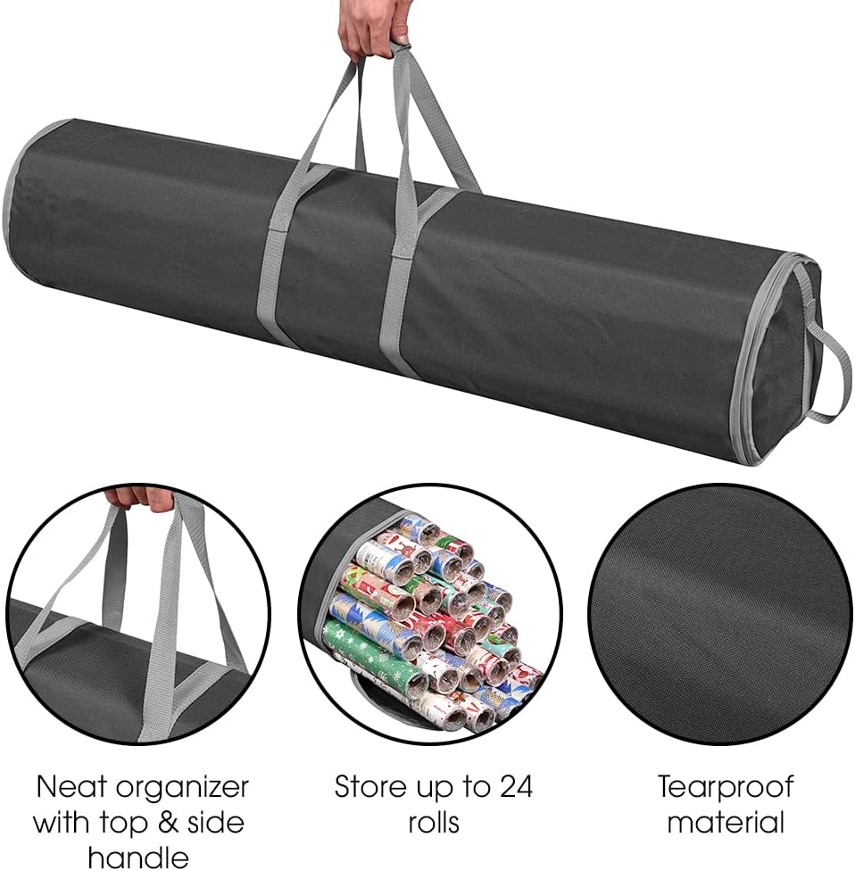 ProPik Wrapping Paper Storage Bag - Heavy Duty Gift Wrap Organizer | Holds 48 Rolls, 40" Long | Black