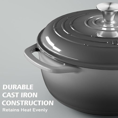 Enameled Cast Iron Dutch Oven - Umite Chef 6QT Pot with Lid & Cotton Potholders - Dual Handles -Versatile Heavy Duty Cookware for Bread Baking，Braising, Stews, Roasting（Grey）