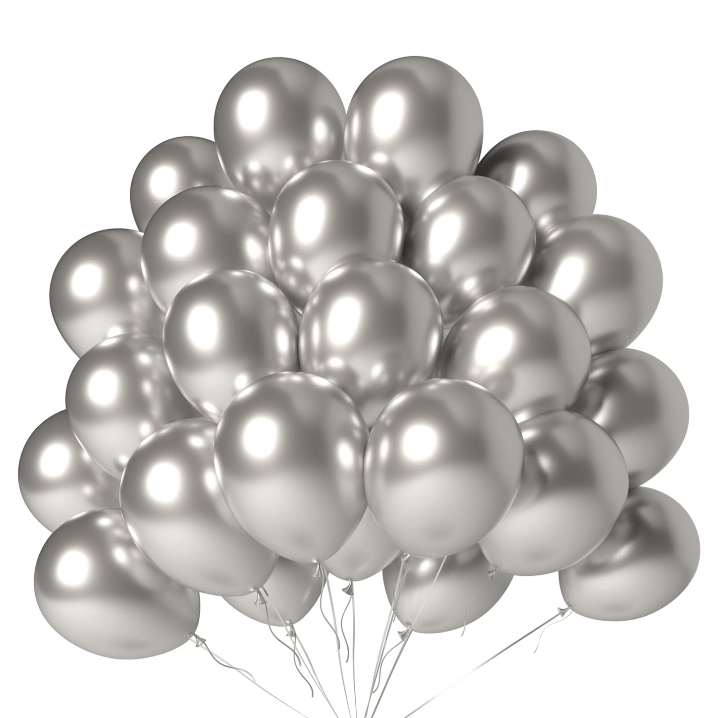 LYNSP Silver Balloons 100 Pack 12 Inch Shiny Metallic Silver Extra Thick Latex Party Balloon Garland for Graduation New Year Wedding Birthday Party Decorations