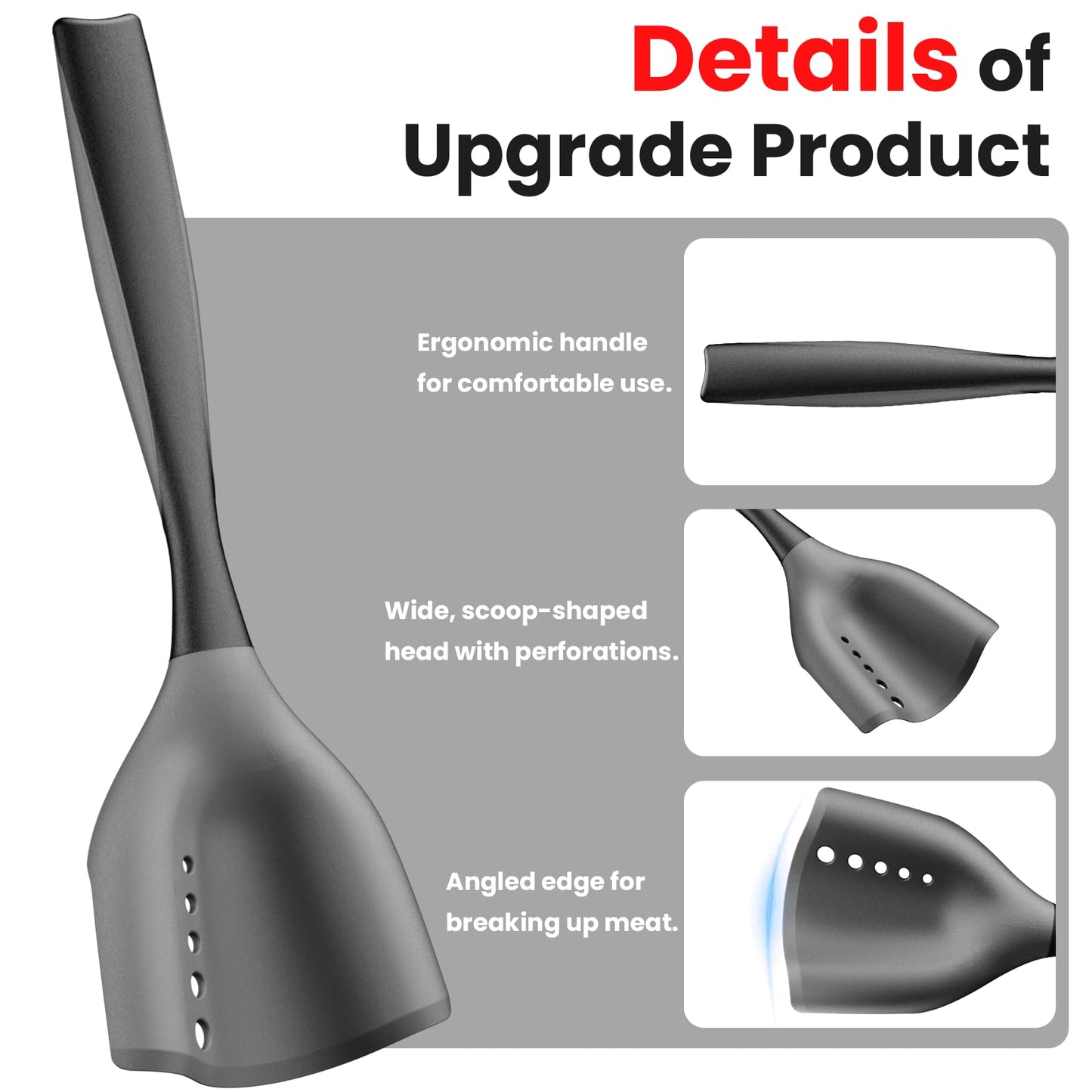 Meat Chopper Spatula Ground Beef Masher- Heat Resistant Hamburger Smasher Tool, Non Stick Ground Chopper Hamburger Grinder, Mix and Chop Potato Masher Kitchen Utensil-Black