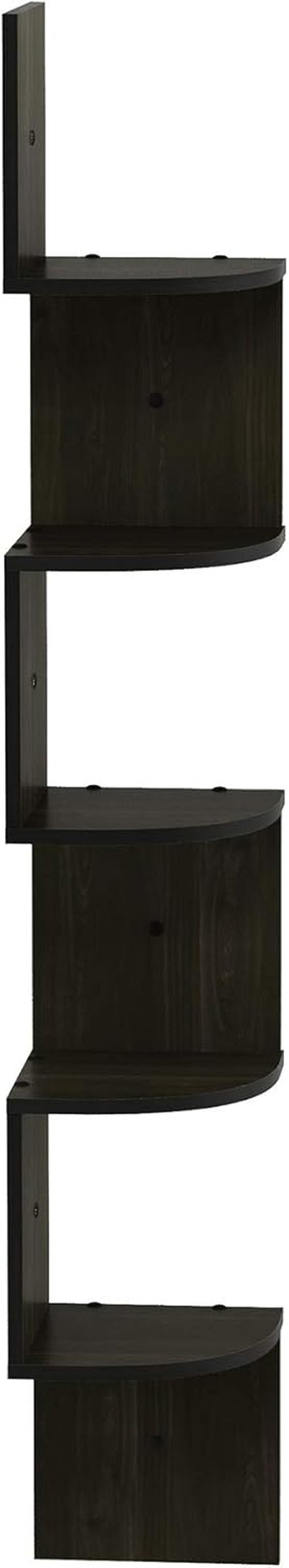 Furinno ROSSI Floating Book Shelves - 5-Tier Zigzag Corner Shelf for Living Room, Bedroom & Office | Espresso