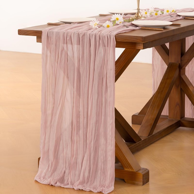 Socomi 15pcs Pink Cheesecloth Table Runner Valentine's Day Boho Rustic Gauze Dusty Pink Farmhouse 120 inch 10FT Cheese Cloth Runner for Wedding Party Baby Shower Birthday Home Decor Holiday