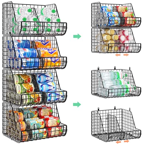 Lyuwanxian 4-Pack Stackable Can Organizer for Pantry, Holds 72 Cans, Adjustable Dividers, Space-Saving Wire Shelves