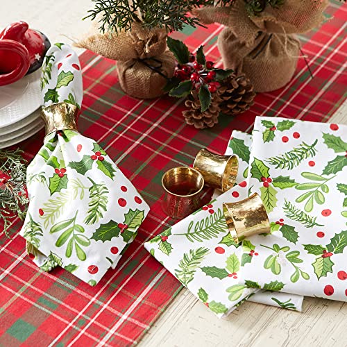 DII 20x20 Holiday Holly Boughs Napkin Set of 6 - Christmas Table Decor