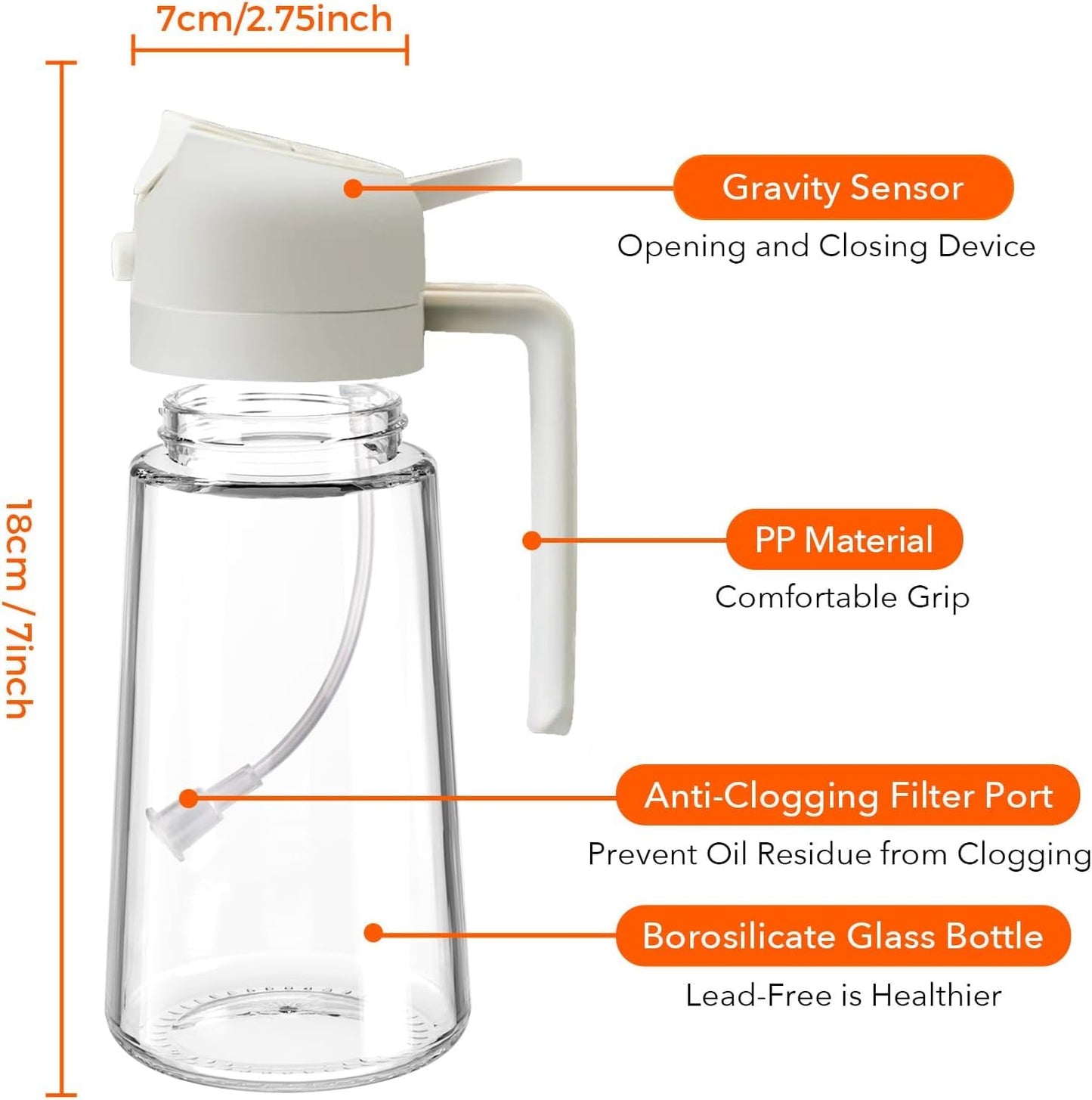 Oramo Oil Sprayer For Cooking, 16oz/470ml Glass Olive Oil Sprayer for Cooking with Stickers, 2 in 1 Oil Dispenser for Kitchen Gadgets, Food Grade Premium Spray Bottle with Portion Control. (Beige)
