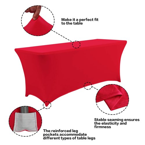 IVAPUPU 2 Pack 4FT Table Cloth for Rectangular Fitted Events Stretch Red Table Covers Washable Cover Spandex Tablecloth Protector for Party, Wedding, Cocktail, Banquet, Festival
