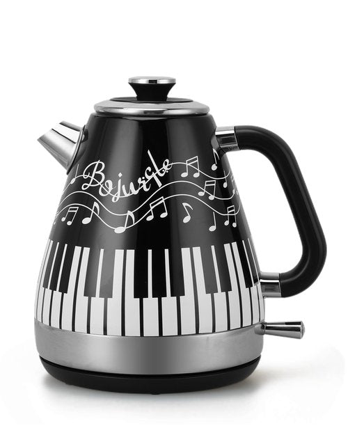 Bojurgle 100% Stainless Steel Electric Kettle - No Plastic Contact with Water, 1.7L Retro Water Boiler with 304 Stainless Steel Inner Lid & Spout, 1200W Fast Boiling, BPA Free, Auto Shut-Off, Black