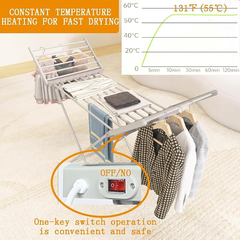 Heated Clothes Drying Rack - Folding Electric Garment & Towel Dryer, Space Saving Indoor Outdoor
