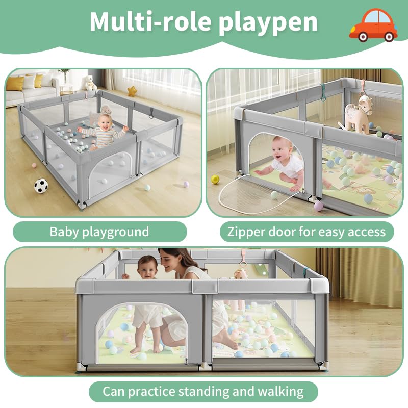Baby Playpen with Mesh Sides - Safe Toddler Play Yard 36x36 Grey