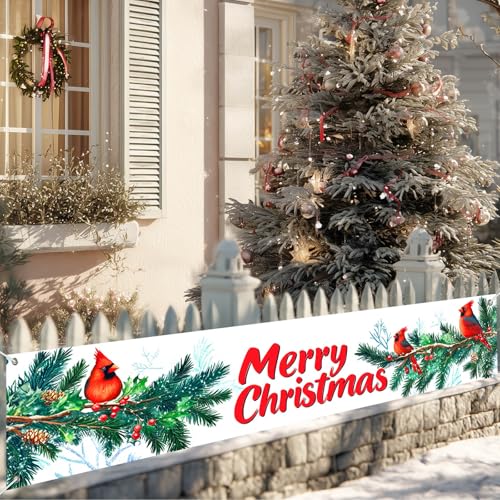 HOMETITUTE Merry Christmas Banner Cardinal Pine Decor 118 x 20 Inch - variation #9