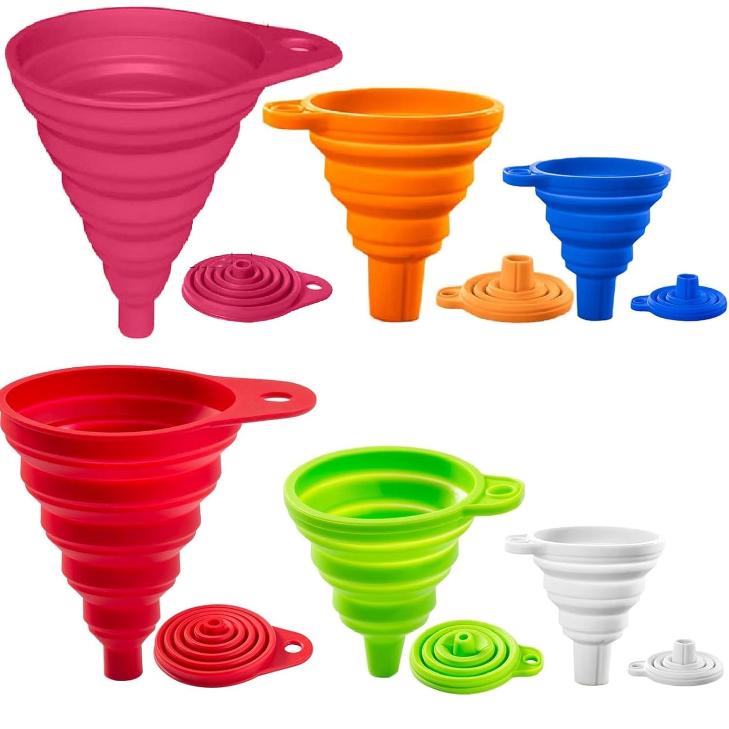Skiennix Kitchen Funnel Set - 6-Piece Silicone Collapsible Funnels for Easy Liquid & Powder Transfer