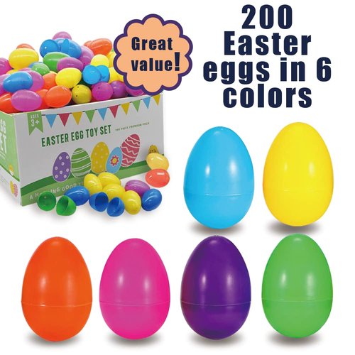 CAMIRUS 200pcs Easter Eggs Bulk, 2.4" Fillable Easter Eggs Plastic Easter Eggs Bright Colorful Empty Easter Eggs for Easter Theme Party Favor, Easter Basket Stuffers, Easter Egg Hunt