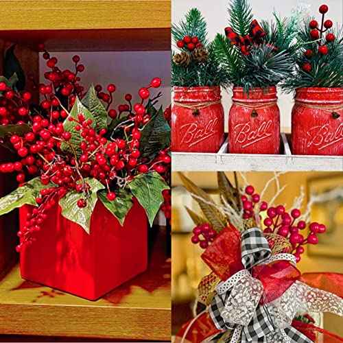 Sggvecsy 30 Pack Artificial Red Berry Stems 8.9inch Christmas Red Berry Picks Holly Berry Branches for Christmas Tree Decorations Holiday DIY Crafts Xmas Ornaments Wedding Home Decor