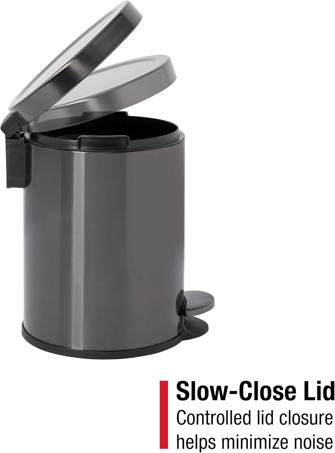 Rubbermaid Stainless Steel Round Step-On Trash Can - 1.6 Gallon Charcoal Wastebasket with Lid for Home & Office