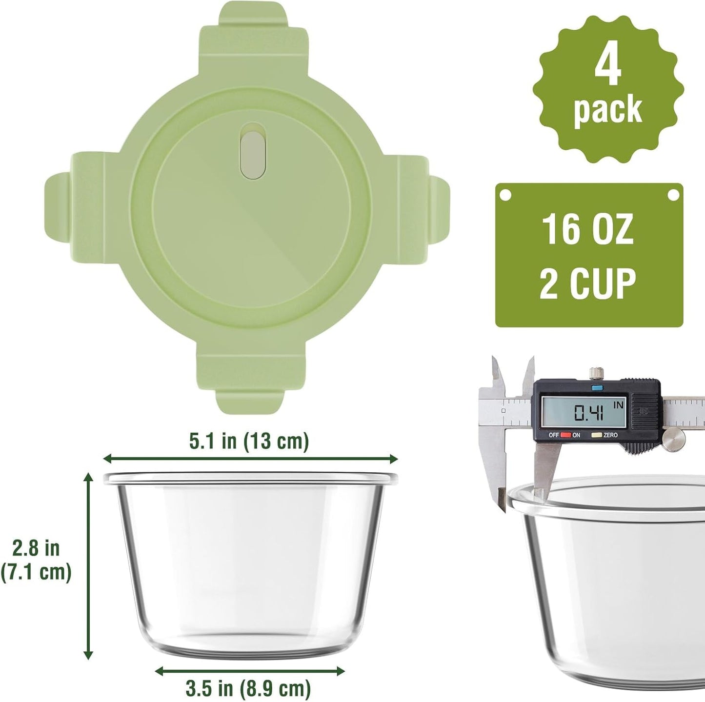 Skiennix 16oz Glass Meal Prep Containers - Airtight BPA-Free Borosilicate Glass | 4-Pack for Leftovers