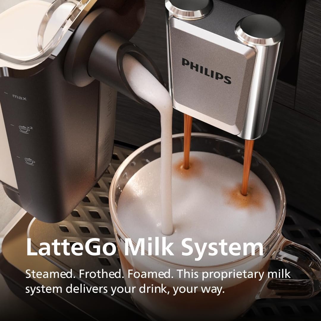 Philips 3300 Series Espresso Machine - Fully Automatic with LatteGo Milk System & Integrated Grinder | 15-Bar Pressure, Glossy Black