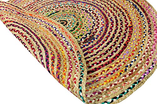 6 Feet Round Multi Color Jute Chindi Rag Rug - Handwoven Area Rug