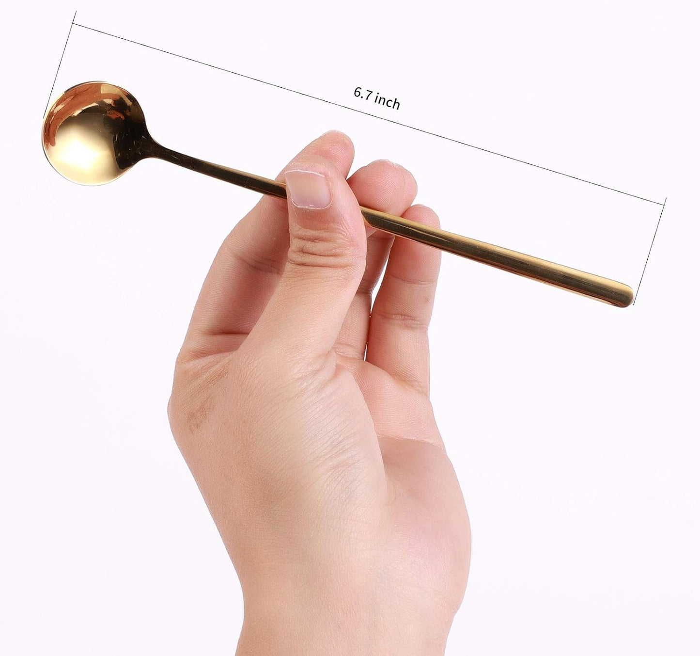 Skiennix 6.7-Inch Gold Stainless Steel Coffee & Tea Spoons - Long Handle for Espresso & Iced Tea