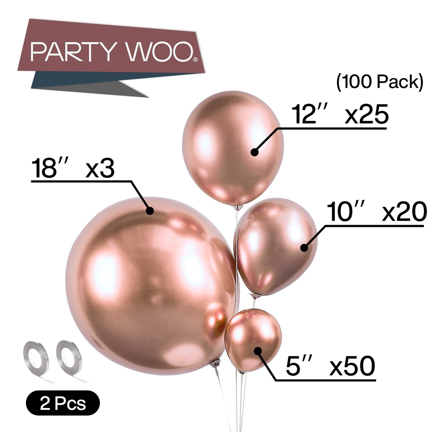 PartyWoo Rose Gold Balloons 100pcs Different Sizes of 18 12 10 5 Inch Gold Balloon Arch Kit Garland for Birthday Graduation Bachelorette Bridal Shower Wedding Party Decorations Rose Gold-G107