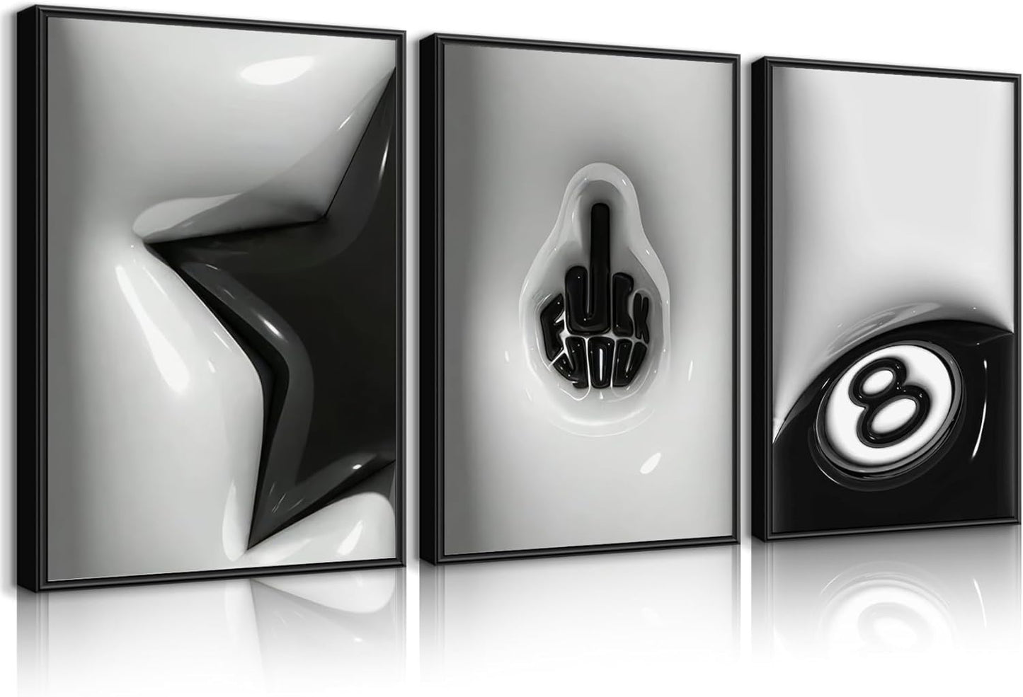 WNRTEKNK Lucky 8 Ball Wall Art - Trendy Black & White Canvas Print for Teen Rooms | 12x16 in Unframed