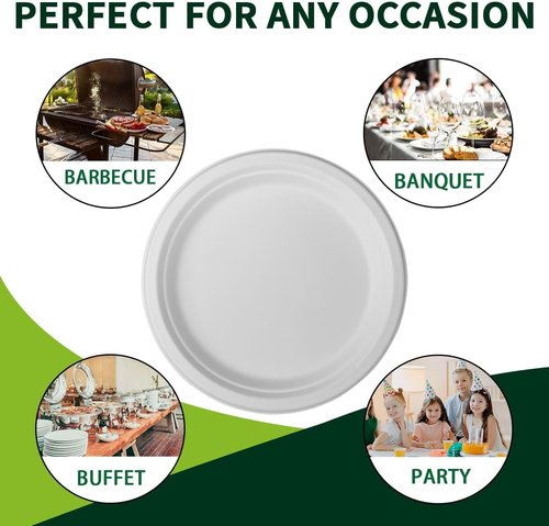 Eco-Choice 9-Inch Compostable Paper Plates - 150 Pack of Sturdy, Biodegradable Dinnerware for Parties & Picnics