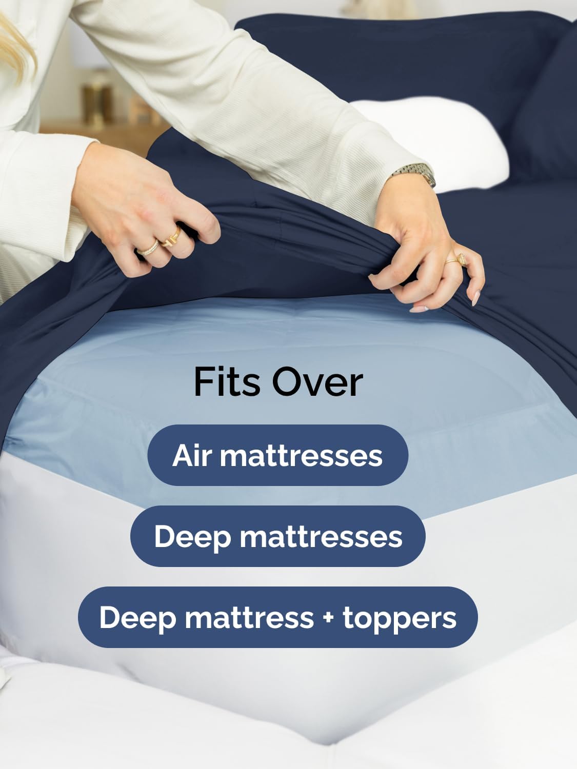 Skiennix Extra Deep Split King Sheet Set - 7-Piece Breathable Cooling Bedding - Soft, Wrinkle-Free Navy Blue