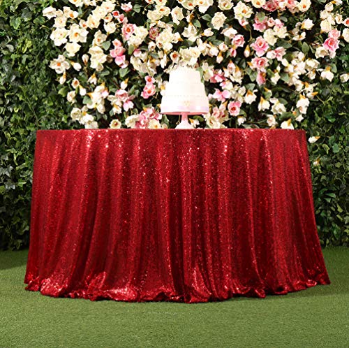 SquarePie Red 72-Inch Round Sequin Tablecloth - Glam Party Linen
