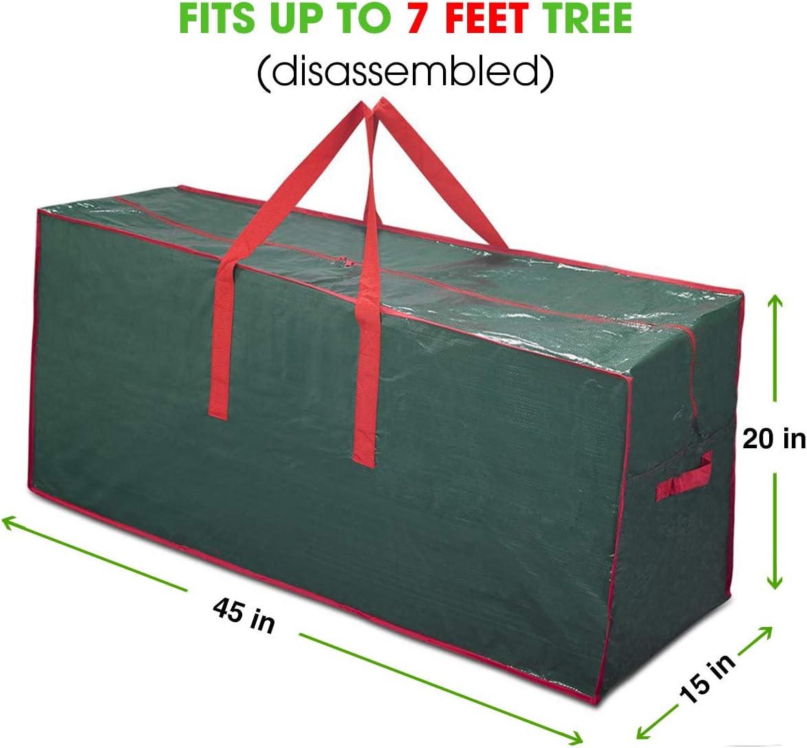 ProPik Christmas Tree Storage Bag - Fits Up to 7.5 ft Disassembled Trees | 45" x 15" x 20" | Durable Green Case with Zipper and Handles