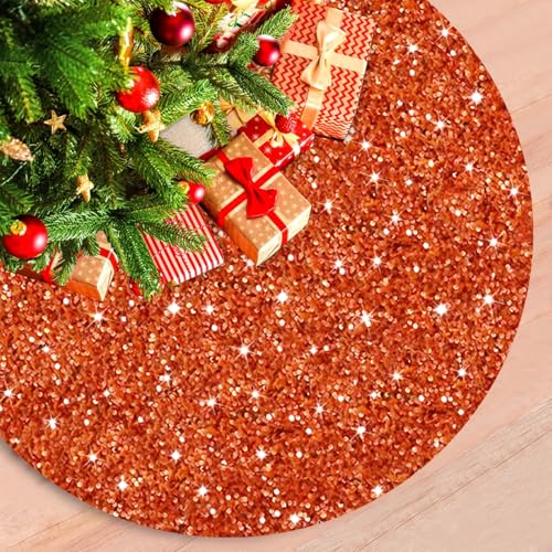 36 Inches Christmas Tree Skirts Orange Sequins Halloween Tree Skirt Shiny Velvet Xmas Tree Skirt Metallic Christmas Tree Mat Rustic Tree Skirts for Artificial Trees New Year Xmas Decoration
