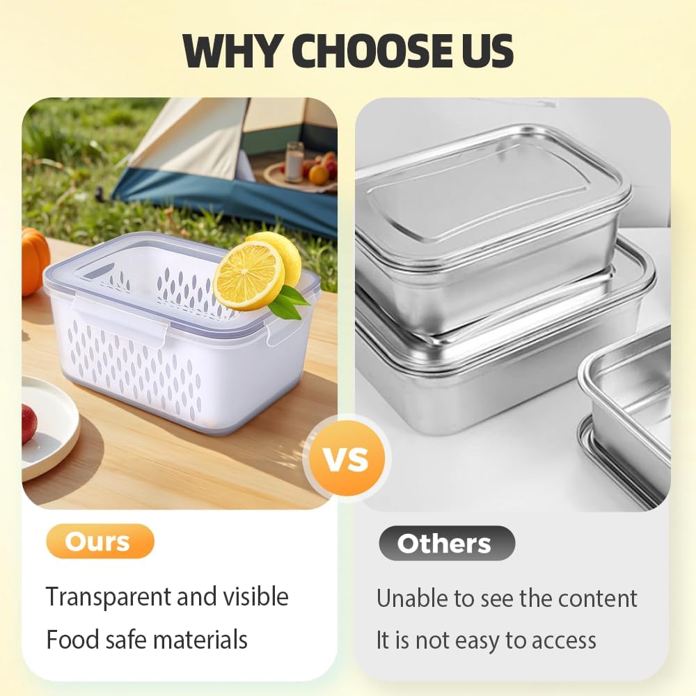 Transparent Fruit Storage Containers by [Brand Name] - Leak-Proof, Removable Colander Set for Berries & Vegetables - 3 Pcs (Grey)