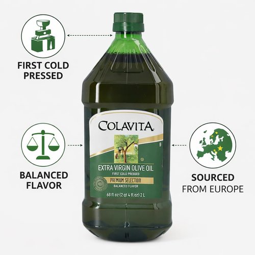 Colavita Extra Virgin Olive Oil - Premium First Cold Pressed, 68 Oz | Perfect for Roasting & Dressings