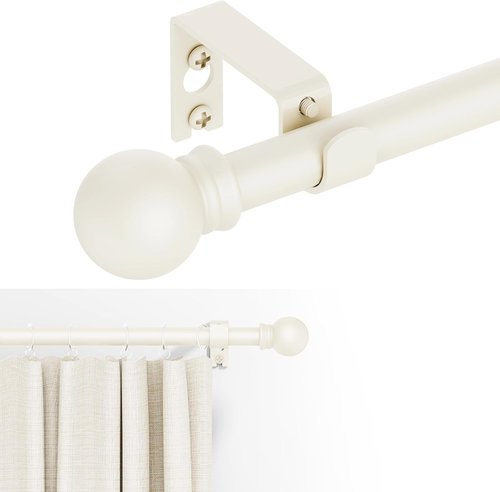 GXOACKJ Heavy Duty Decorative Curtain Rods | Ivory White, 48 to 84 Inches, Includes Brackets