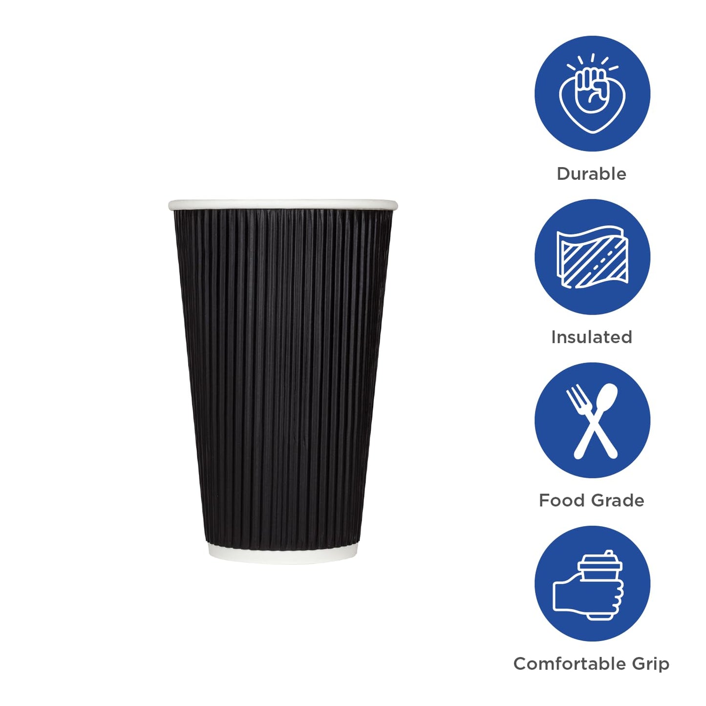 Karat 8 oz Ripple Insulated Coffee Cup [500 Count] Black Disposable Paper Hot Cup, Sturdy and Leak Proof, 80mm, No Lids
