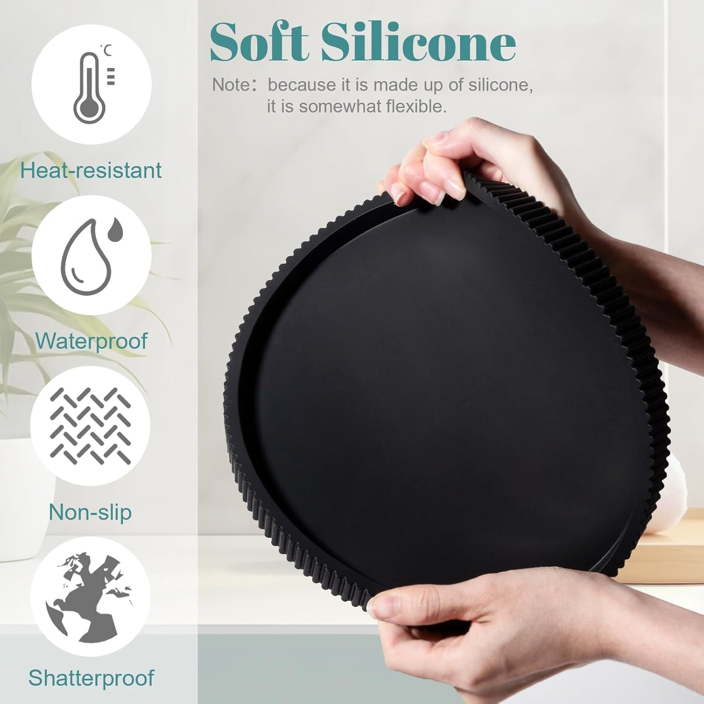 Skiennix Silicone Bathroom Tray - Round Kitchen Counter Organizer for Perfume & Candles | 9 Inch, Black