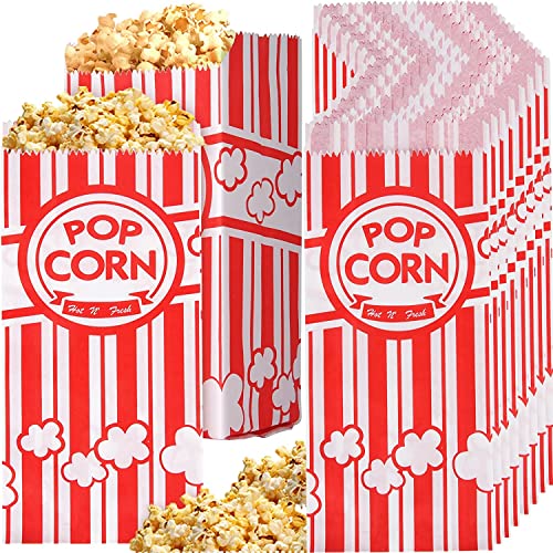 1000 Pieces Paper Popcorn Bags - 1 Oz Individual Servings for Party & Carnival - Red & White Striped - Bulk Snack Bags